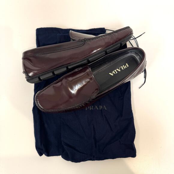 PRADA Shell Cordovan Burgundy Driving Loafer 10 Patent Leather Moccasin Driver main image 7